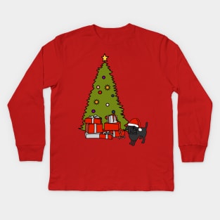 Cute Dog and Christmas Tree Kids Long Sleeve T-Shirt